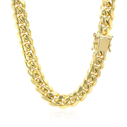 9.25mm 14k Yellow Gold Classic Miami Cuban Solid Chain Necklace on Tampa Home & Garden Store