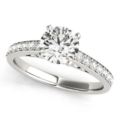 14k white gold diamond engagement ring with round center stone and pave band on Tampa Home & Garden Store