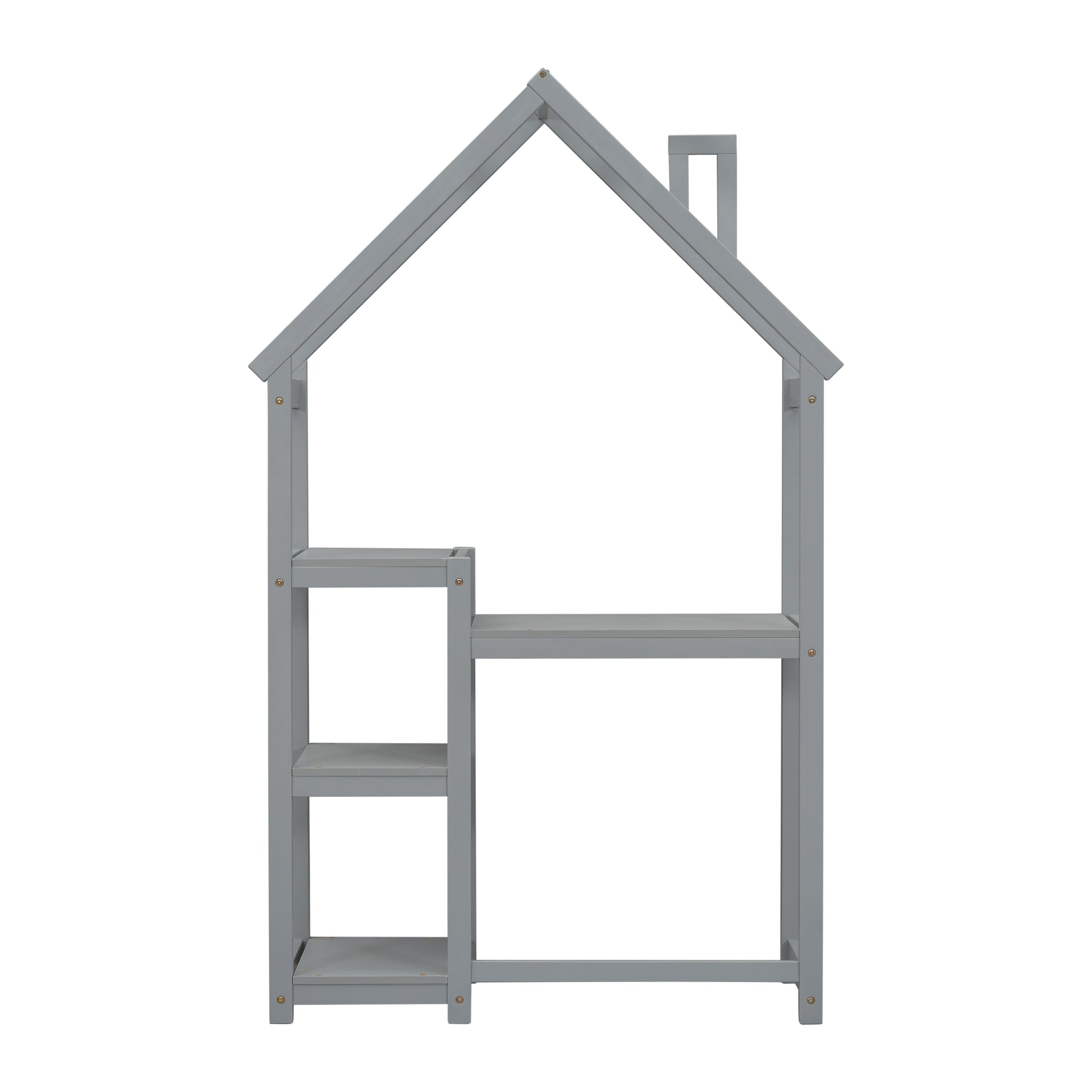 House-shaped Wooden writing Desk,Kids study Table,Bookshelf & Toy Storage,Grey - Tampa Home & Garden Store