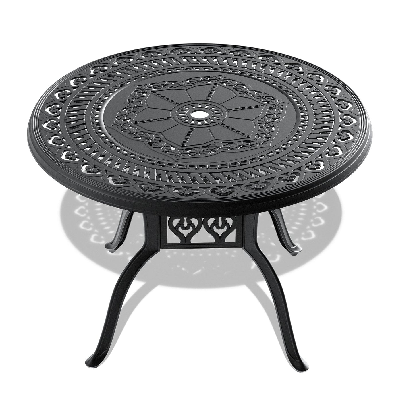 Ø39.37-inch Cast Aluminum Patio Dining Table With Black Frame and Umbrella Hole - Tampa Home & Garden Store