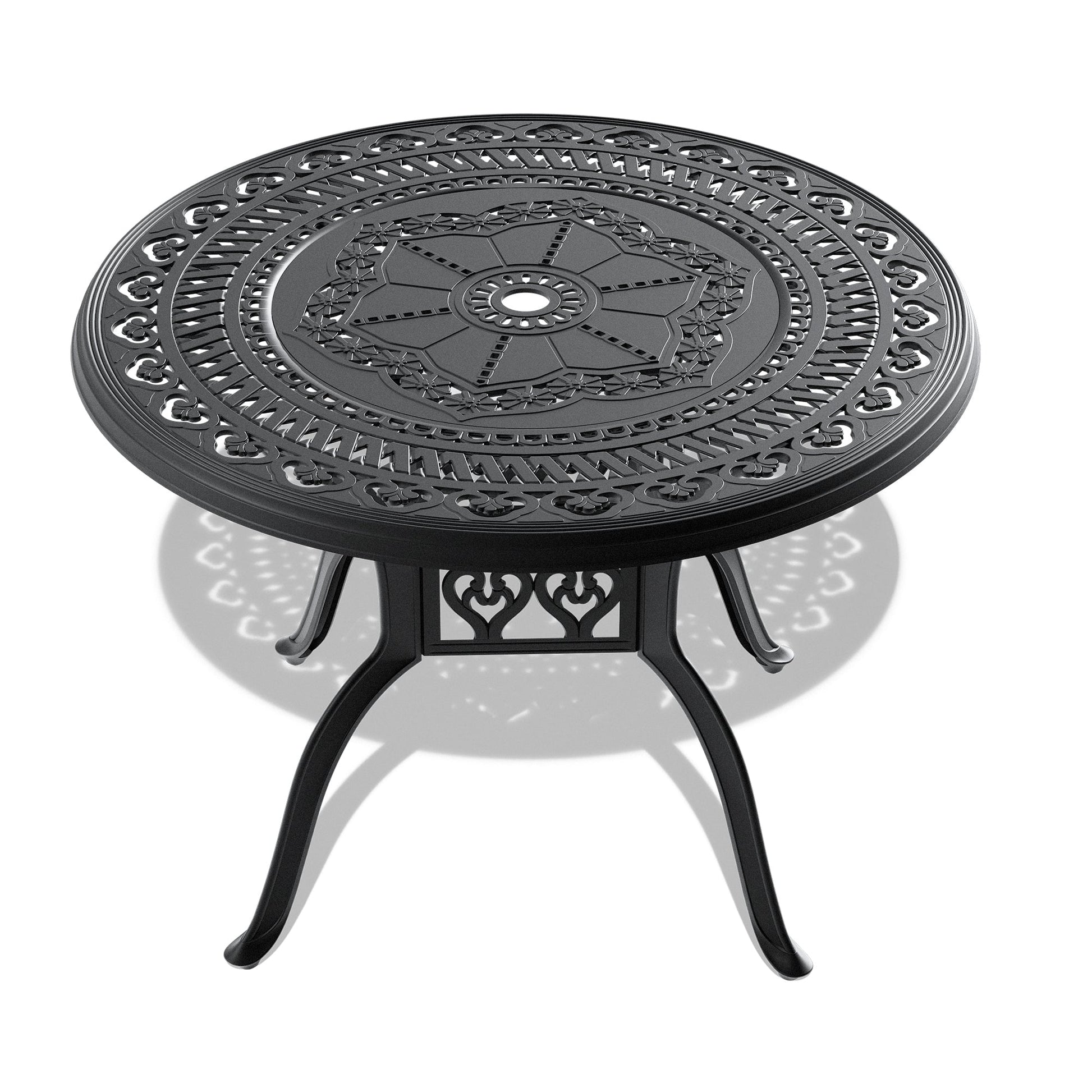 Ø39.37-inch Cast Aluminum Patio Dining Table With Black Frame and Umbrella Hole - Tampa Home & Garden Store