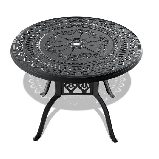 Ø39.37-inch Cast Aluminum Patio Dining Table With Black Frame and Umbrella Hole - Tampa Home & Garden Store