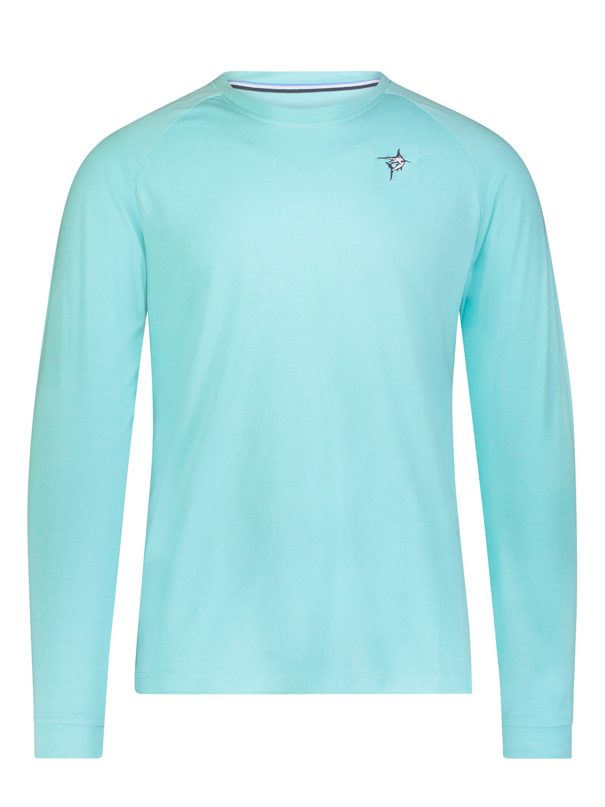 Dockside Performance Long Sleeve turquoise crewneck left chest logo by White Water Life on Tampa Home & Garden Store