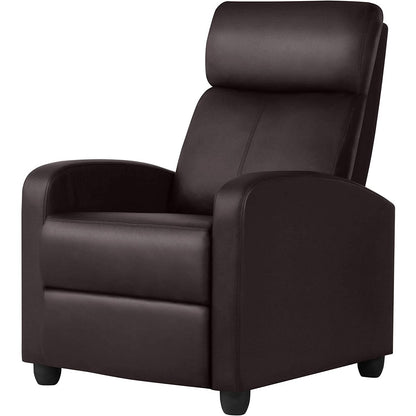 Sillón reclinable de piel sintética de alta densidad color marrón oscuro con empuje hacia atrás