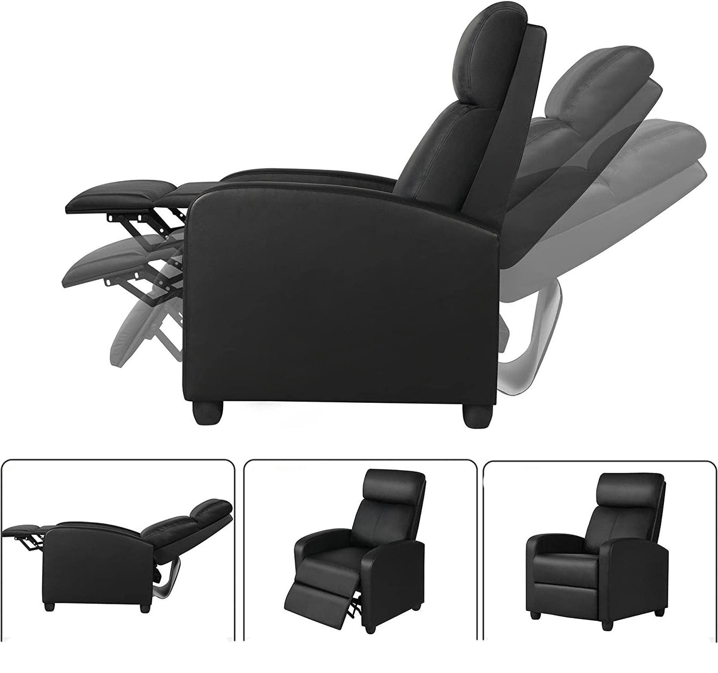 Sillón reclinable de piel sintética de alta densidad color marrón oscuro con empuje hacia atrás