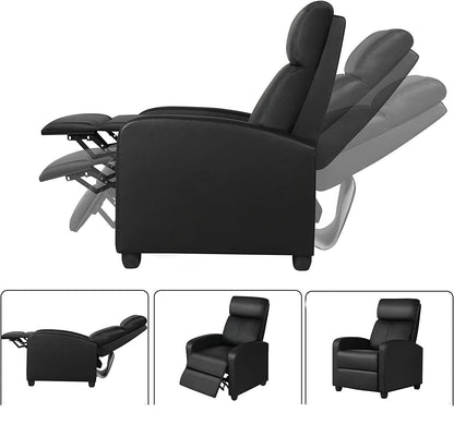 Sillón reclinable de piel sintética de alta densidad color marrón oscuro con empuje hacia atrás