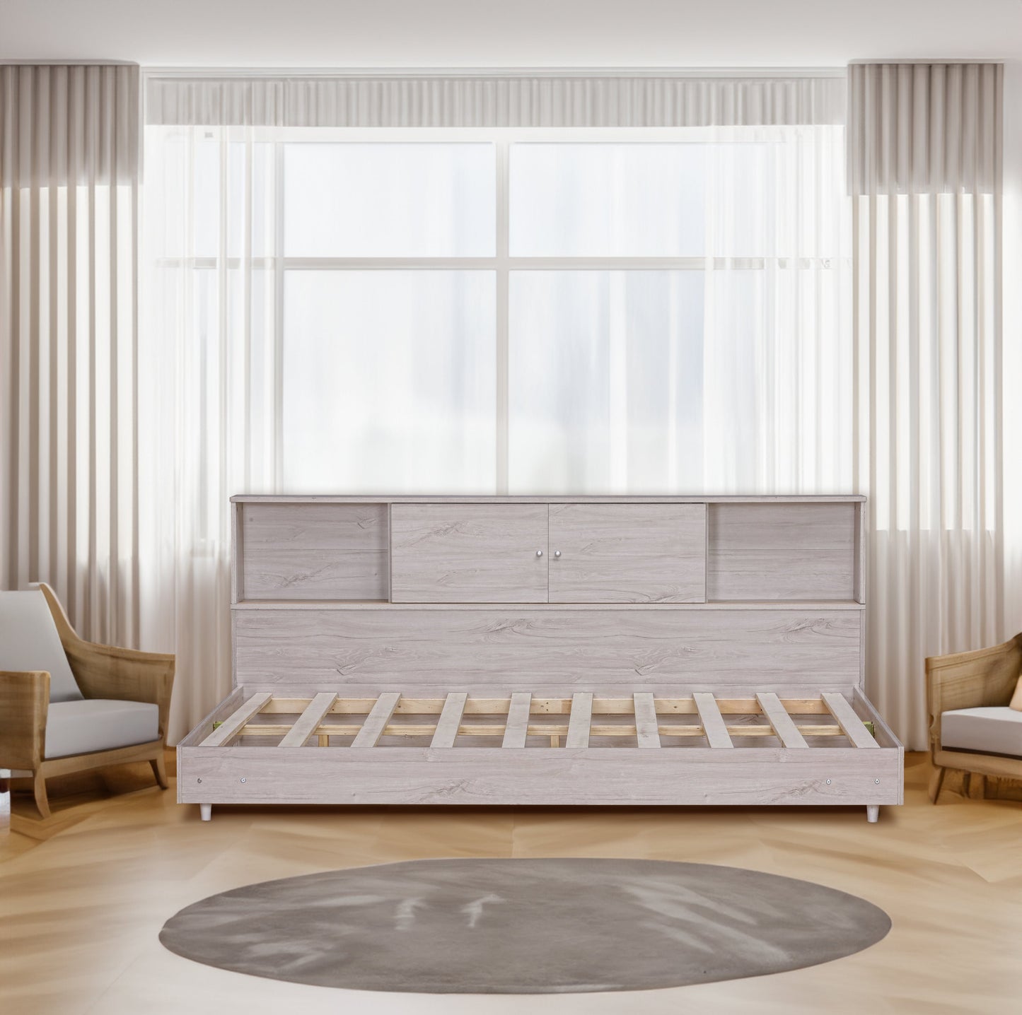 Full Size Daybed Frame with Storage Bookcases White Oak - Tampa Home & Garden Store
