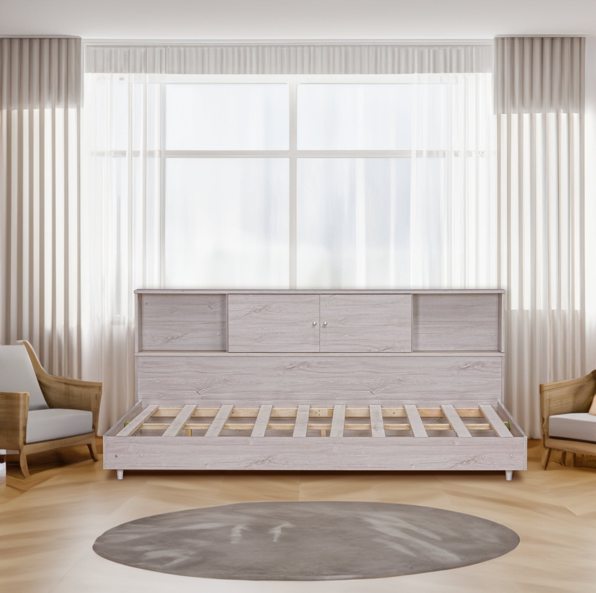 Full Size Daybed Frame with Storage Bookcases White Oak - Tampa Home & Garden Store