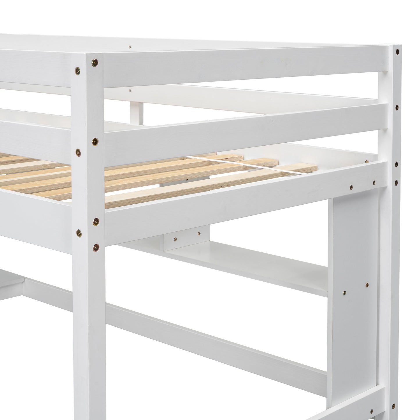 Twin Loft Bed with built-in desk and bookcase of three compartments, Guardrails and Ladder,White - Tampa Home & Garden Store