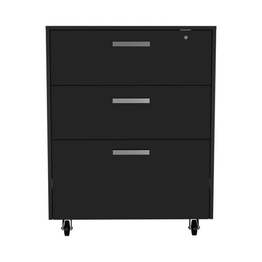 HouseOfZazla MultisStorage Cabinet 35 in tall black steel tool cabinet with three drawers on casters lockable top drawer on Tampa Home & Garden Store