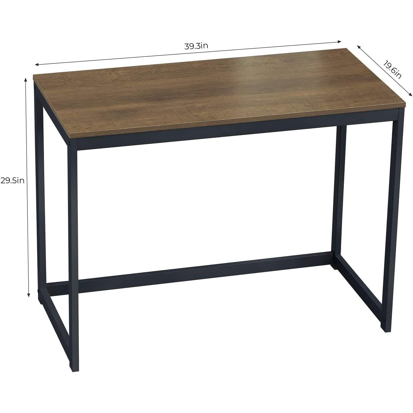Escritorio de ordenador portátil pequeño, moderno, para oficina en casa, con estructura de metal y tablero de madera marrón