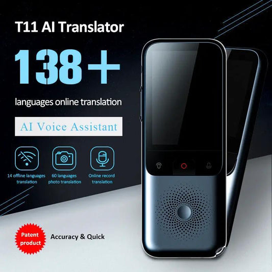 T11 AI Translator handheld blue device with touchscreen 138+ languages VIP Digital Presence on Tampa Home & Garden Store
