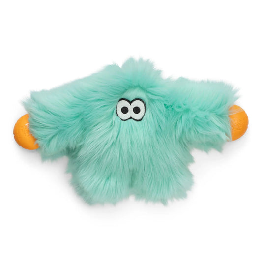 West Paw Helga Rowdies plush dog toy, turquoise fluffy body with orange accents and eyes on Tampa Home & Garden Store