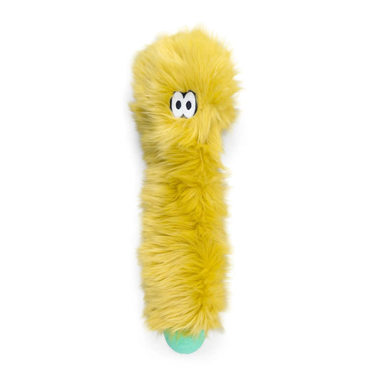Rowdies Plush Dog Toy yellow fur with reinforced fabric and teal ball end on Tampa Home & Garden Store