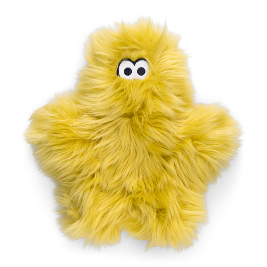 Leif yellow fluffy plush dog toy with big cartoon eyes on Tampa Home & Garden Store