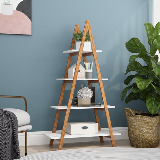 Solid bamboo wood oxford “A”frame ladder display bookshelf - Tampa Home & Garden Store