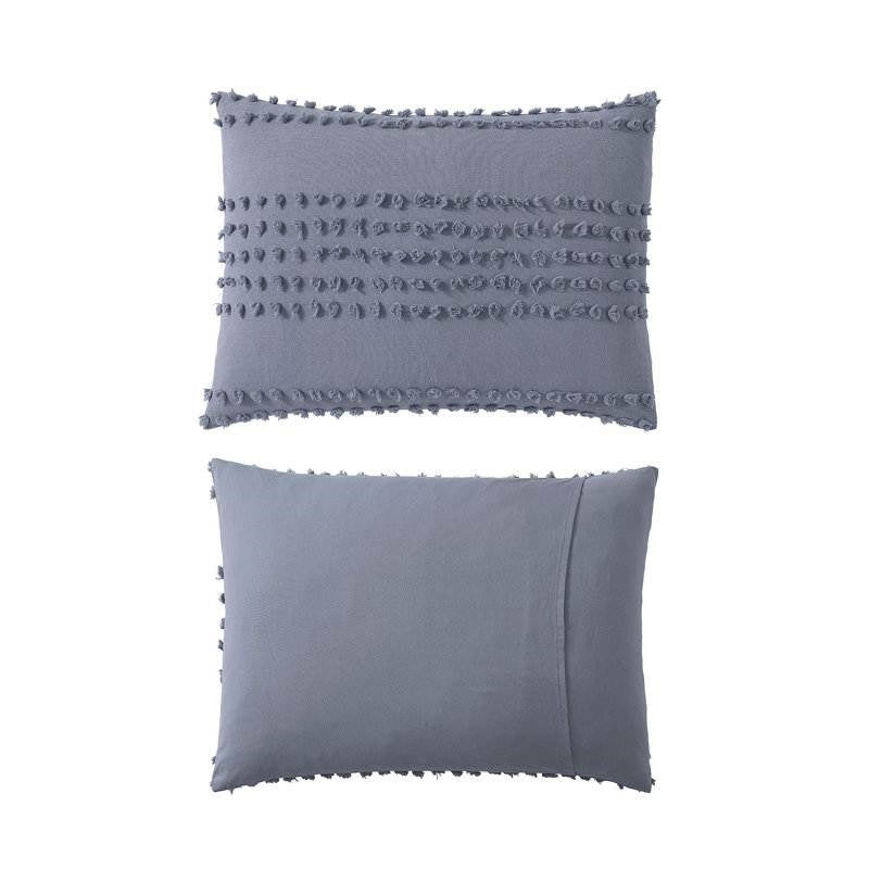 Juego de edredón King de 5 piezas de algodón 100 % estilo bohemio con puntos bordados en azul denim