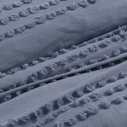 Full/Queen size 5-Piece 100-Percent Cotton Clip Dot Comforter Set in Denim Blue