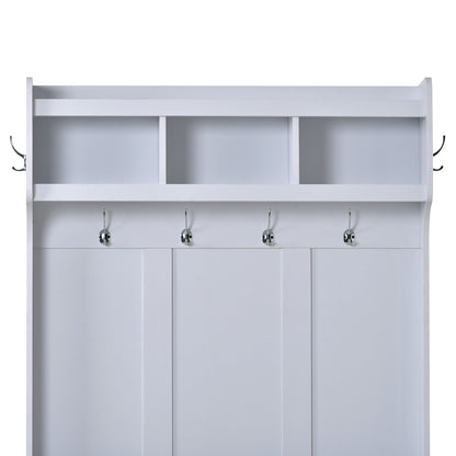 U-Can Hall Tree with 6 Hooks  Coat Hanger Entryway Bench Storage Bench (White)