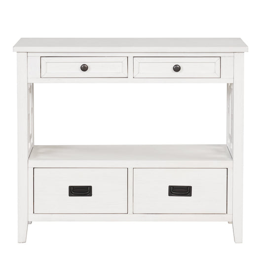 36'' Farmhouse Pine Wood Console Table Entry Sofa Table with 4 Drawers & 1 Storage Shelf (Antique White)