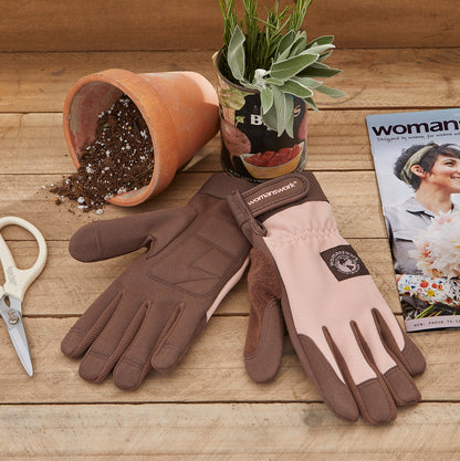 Digger Gardening Gloves Womanswork, brown with pink cuffs, pair, on Tampa Home & Garden Store