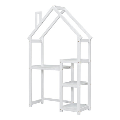 House-shaped Wooden writing Desk,Kids study Table,Bookshelf & Toy Storage,White - Tampa Home & Garden Store