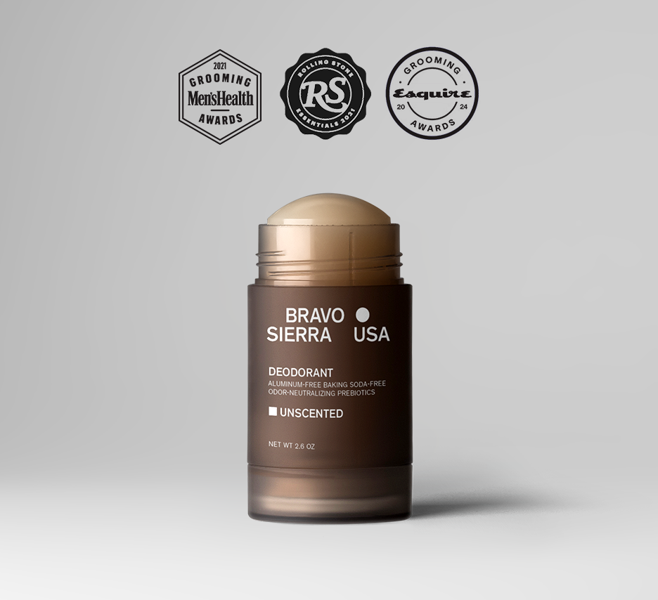 Bravo Sierra deodorant unscented stick in a brown aluminum-free bottle with USA branding on Tampa Home & Garden Store