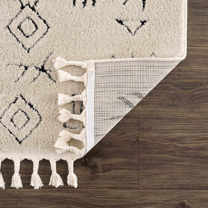 Thian Tribal Area Rug cream with black diamond pattern, tassel fringe Boutique Rugs on Tampa Home & Garden Store