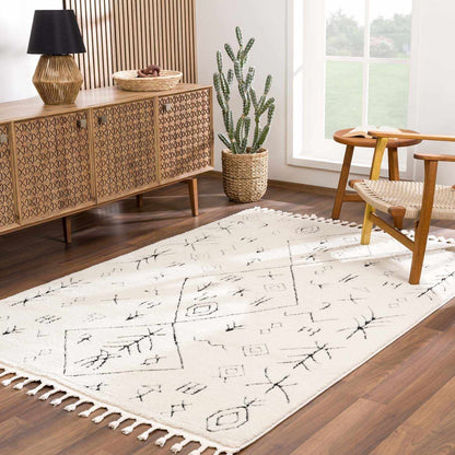 Thian Tribal Area Rug cream with black geometric motif Boutique Rugs rug clearance on Tampa Home & Garden Store