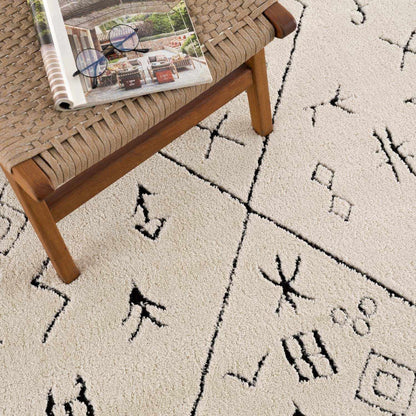 Thian Tribal Area Rug - Clearance, cream rug with black geometric motifs Boutique Rugs on Tampa Home & Garden Store