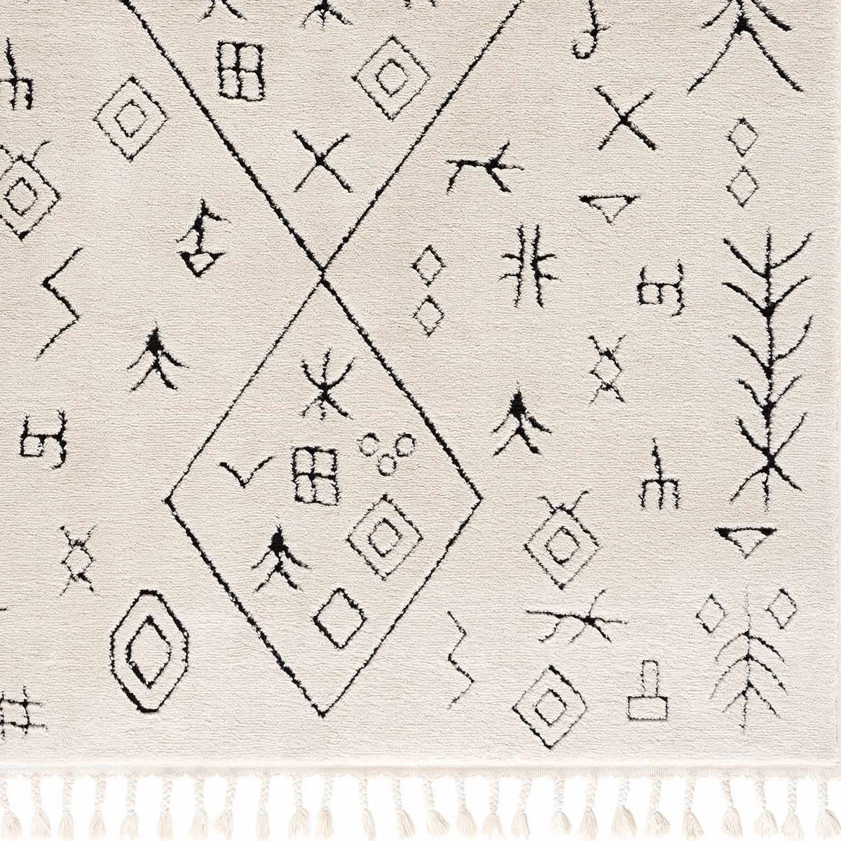 Thian Tribal Area Rug beige with black geometric tribal pattern Boutique Rugs on Tampa Home & Garden Store