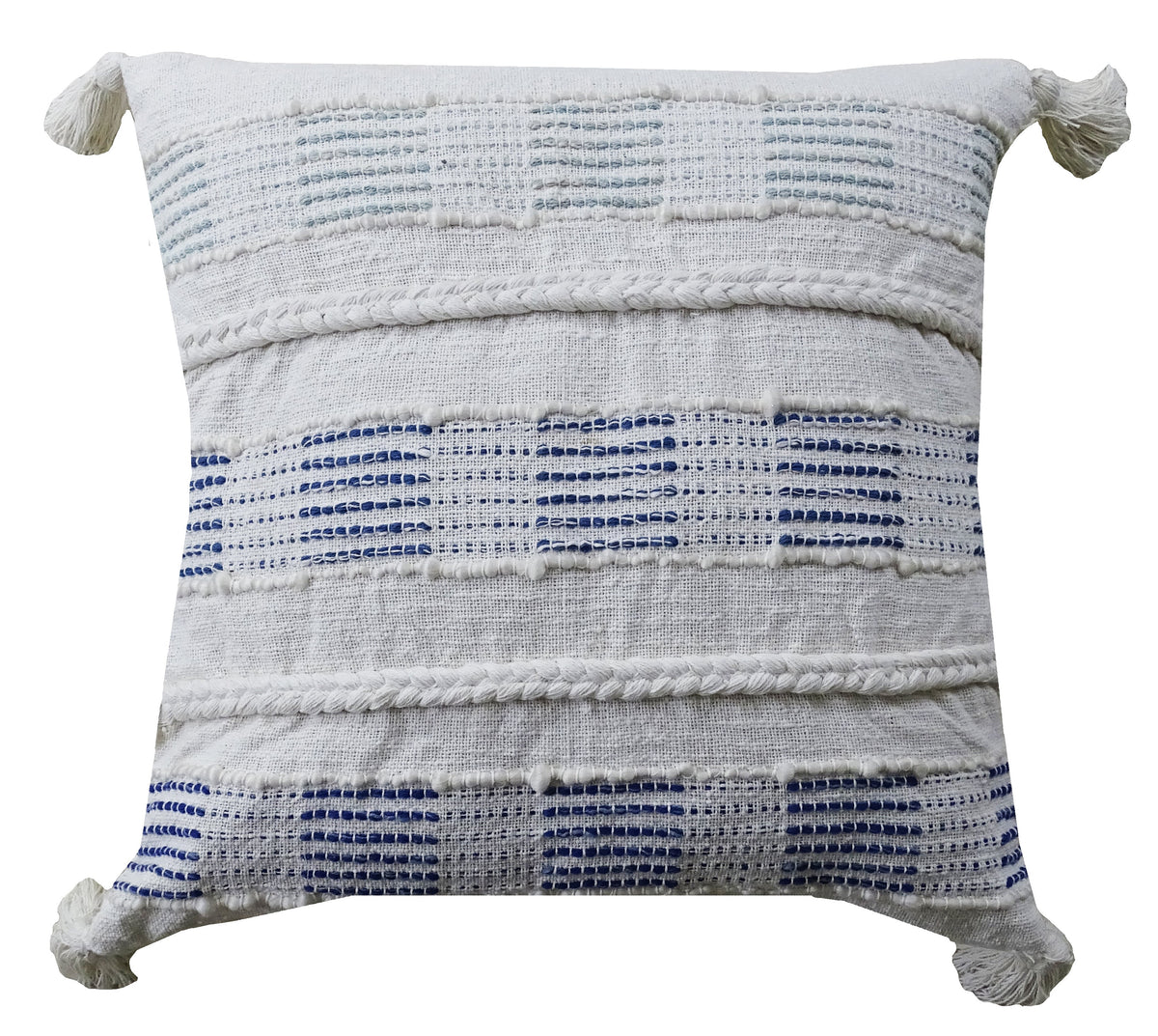 Throw Pillow Cover blue & white square 22x22 with tassel trim, insert included by Vibhsa on Tampa Home & Garden Store