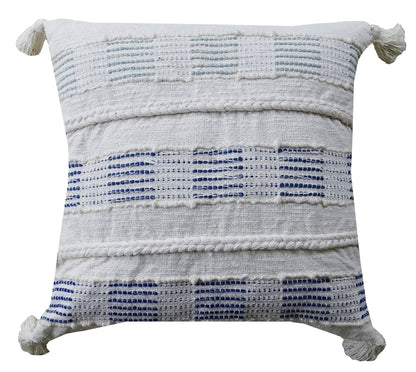Throw Pillow Cover blue & white square 22x22 with tassel trim, insert included by Vibhsa on Tampa Home & Garden Store