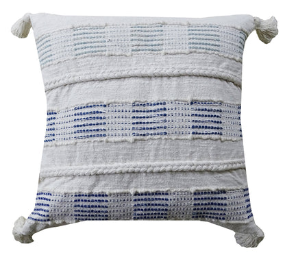 Vibhsa Throw Pillow Cover Blue and White Square 22x22 with tassel corners insert included on Tampa Home & Garden Store