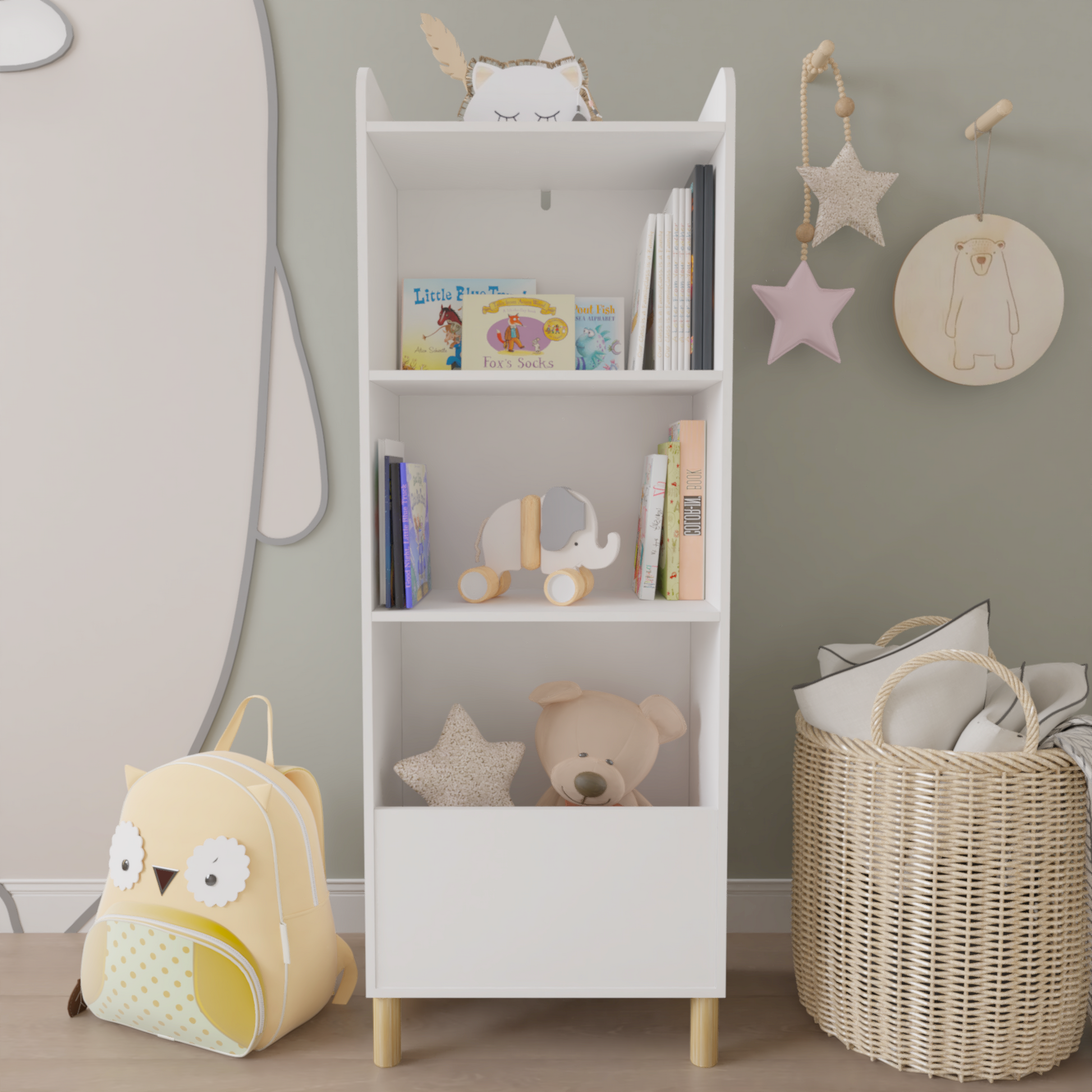 Kids 4-Tier Bookcase Children's Book Display Bookshelf Toy Storage Cabinet Organizer for Children's Room Playroom - Tampa Home & Garden Store