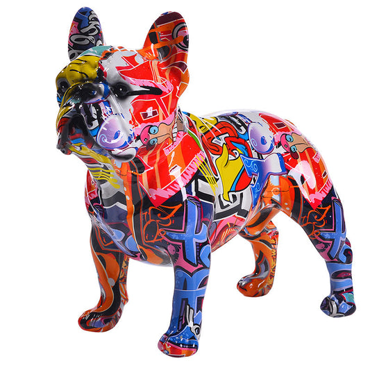 Decoración de Resina de Bulldog Colorido para Sala de Estar, Oficina, Entrada, Escritorio y Decoración Suave del Hogar