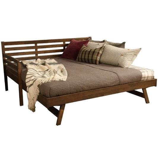 Solid Wood Daybed Frame with Twin Pop-Up Trundle Bed in Walnut Finish - Tampa Home & Garden Store