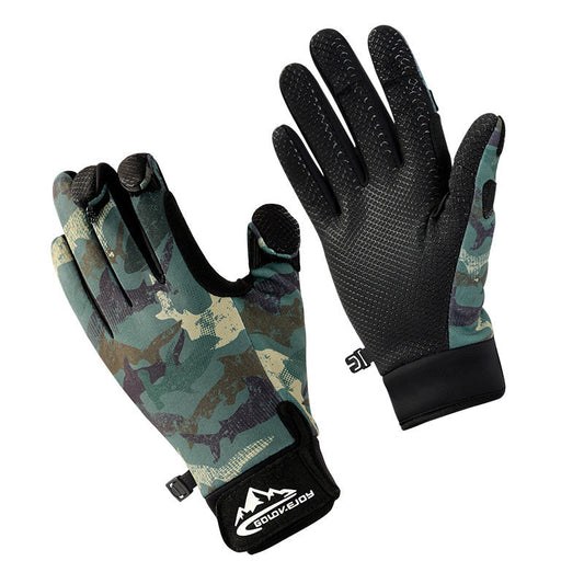 Outdoor Luya fishing gloves male dew three-finger non-slip plus velvet warm windproof riding cold-proof fishing gloves.