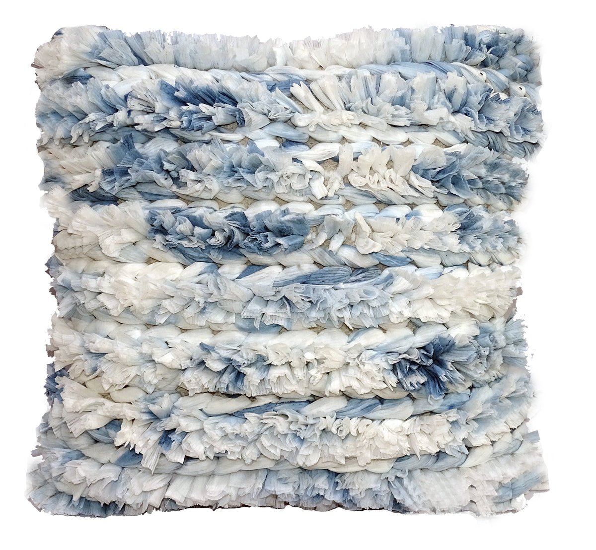 Vibhsa blue and white furry throw pillow 22x22 with shaggy plush texture on Tampa Home & Garden Store