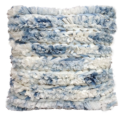 Vibhsa blue and white furry throw pillow 22x22 with shaggy plush texture on Tampa Home & Garden Store