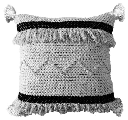 Throw pillow cover Vibhsa black and beige striped with tassel fringe, 20x20 with insert on Tampa Home & Garden Store