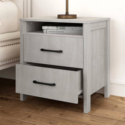 Mesa de Noche de Dormitorio de Estilo Rústico Moderno de 2 Cajones con Acabado de Madera Gris