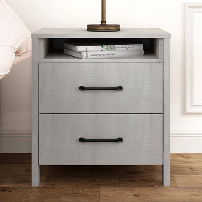Mesa de Noche de Dormitorio de Estilo Rústico Moderno de 2 Cajones con Acabado de Madera Gris