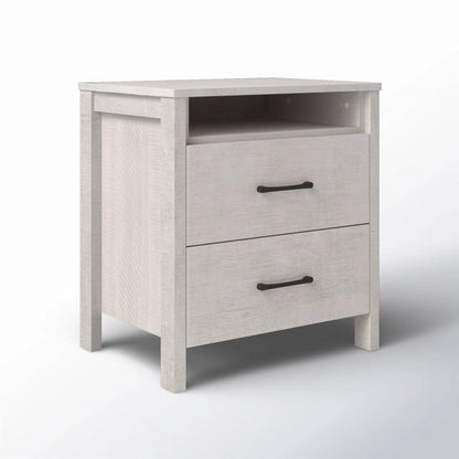 Mesa de Noche de Dormitorio de Estilo Rústico Moderno de 2 Cajones con Acabado de Madera Gris