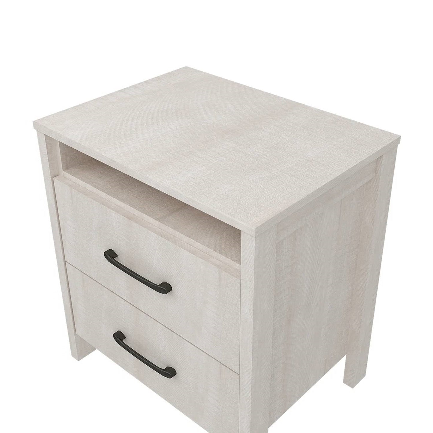 Mesa de Noche de Dormitorio de Estilo Rústico Moderno de 2 Cajones con Acabado de Madera Gris