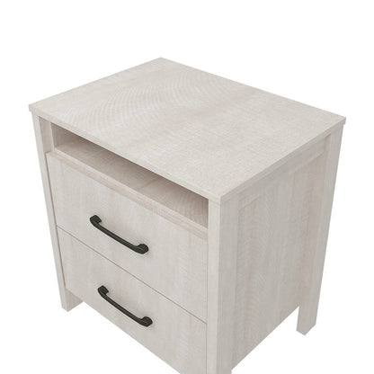 Mesa de Noche de Dormitorio de Estilo Rústico Moderno de 2 Cajones con Acabado de Madera Gris
