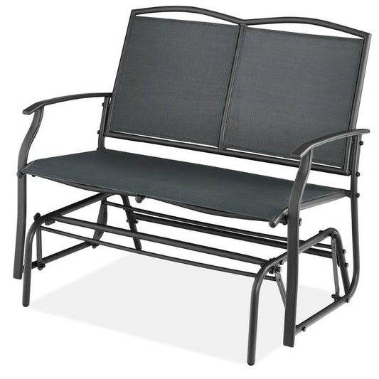 2 Seat Mesh Patio Loveseat Swing Glider Rocker with Armrests in Charcoal - Tampa Home & Garden Store