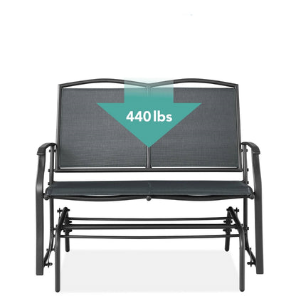 Mecedora/Columpio para dos personas de malla para patio con apoyabrazos, color carbón