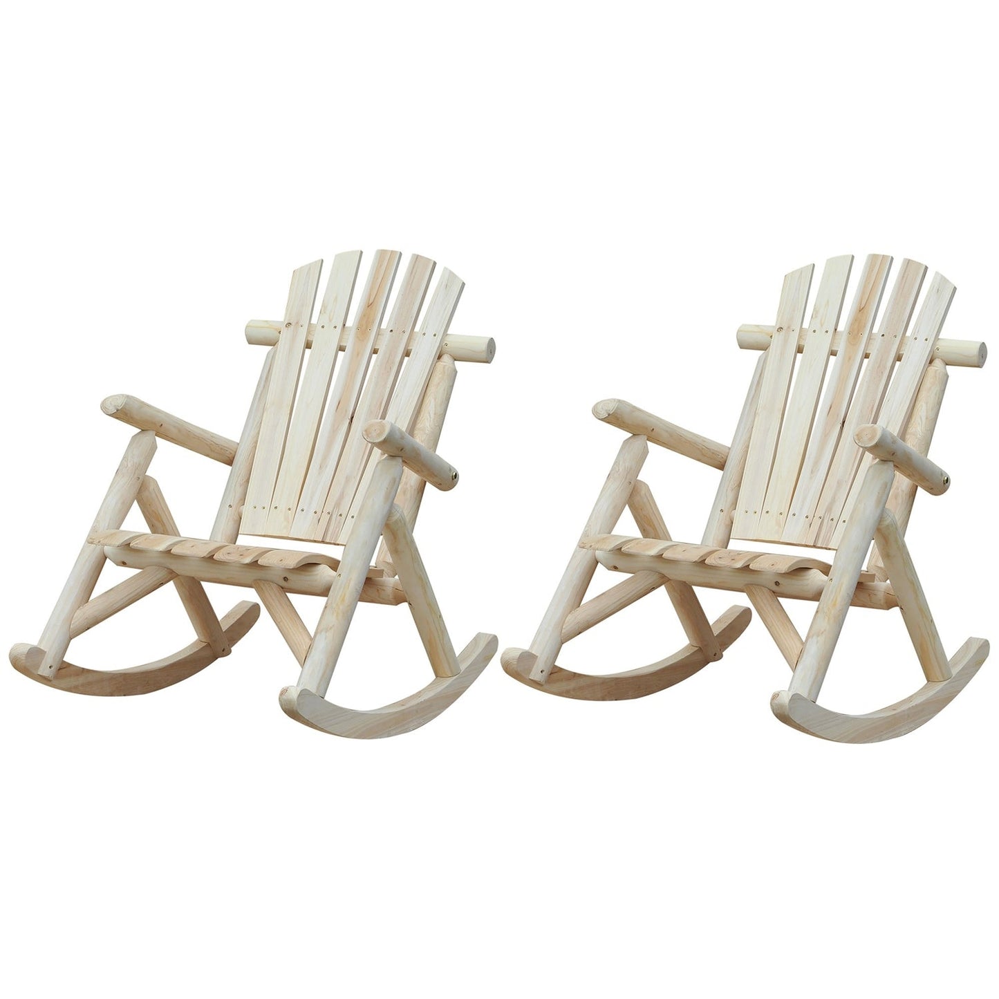 Sillón mecedora Adirondack de madera de abeto clásico FarmHouse natural - Juego de 2