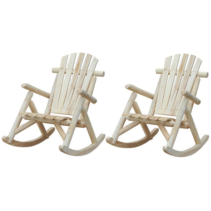 Sillón mecedora Adirondack de madera de abeto clásico FarmHouse natural - Juego de 2